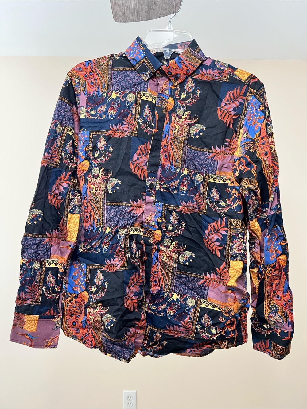 Murano Black Button-Down Shirt with Multicolor Paisley Patchwork